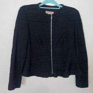 Rebecca Taylor Black Peplum Zip Front Jacket Size 10 Knit Quilt Crop Silk Lined